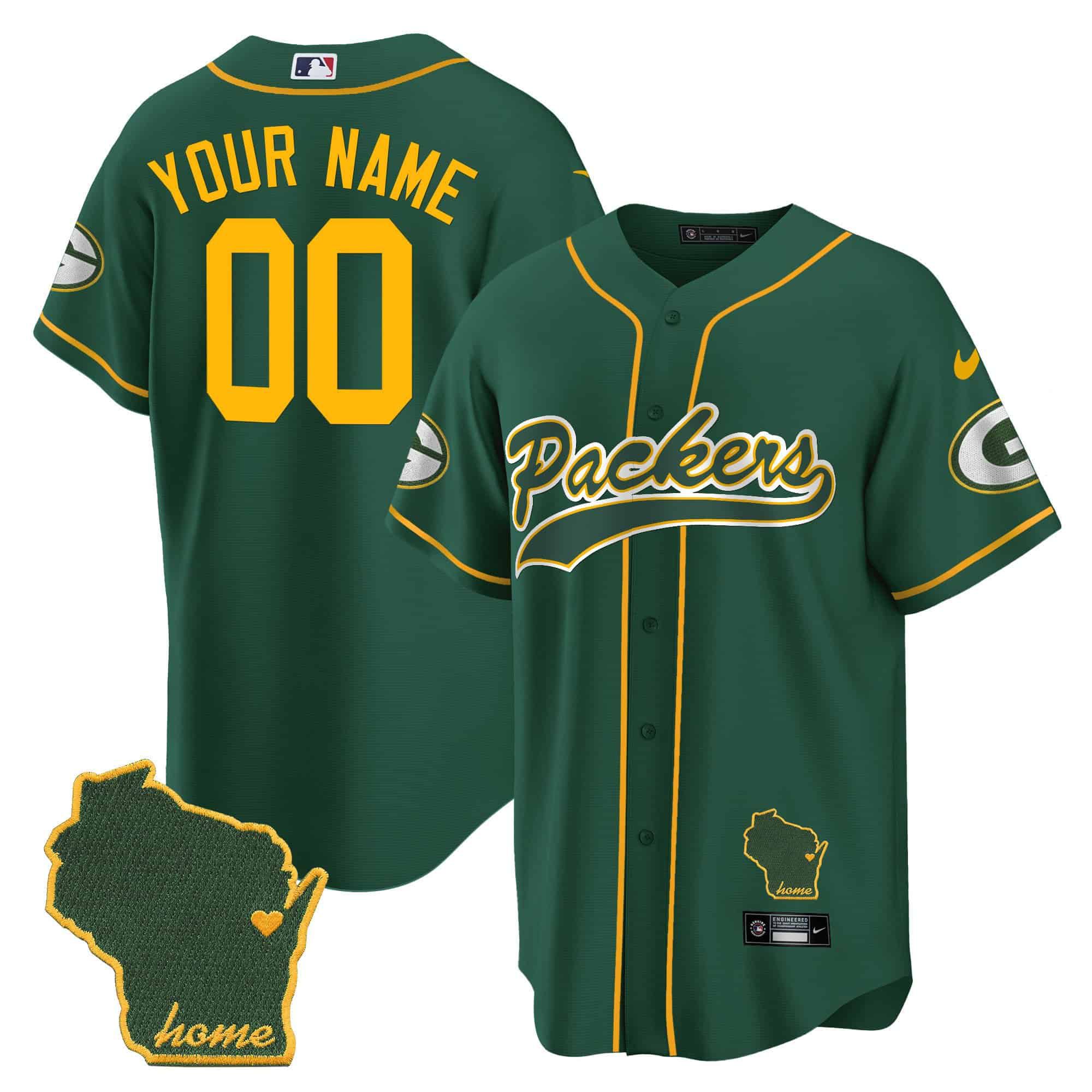 Men Green Bay Packers Green 2024 Nike Home Patch Baseball Custom NFL Jersey style 1